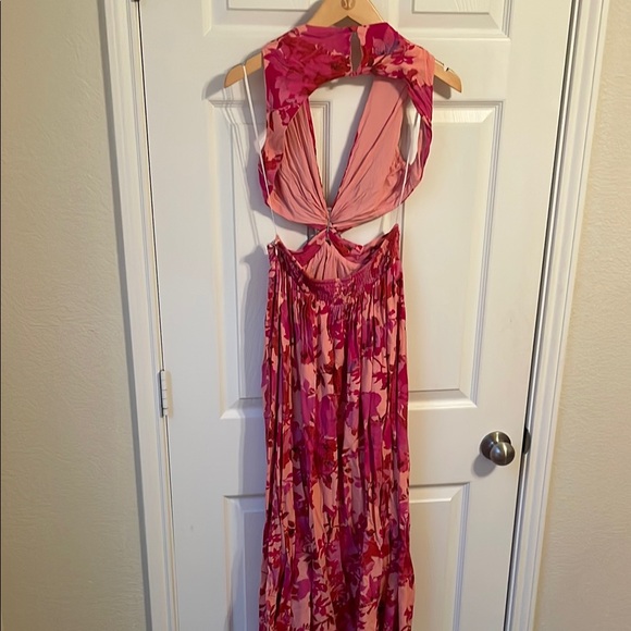 Free People Red and Pink Plunge Neck Sundress Resort Wear - Picture 5 of 5